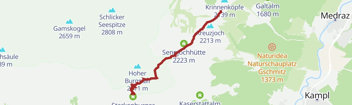 Route map: Bergstation Schlick 2000 - Starkenburger Hütte